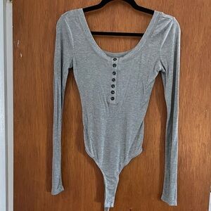 Gray Long Sleeve Lulus Henley Bodysuit